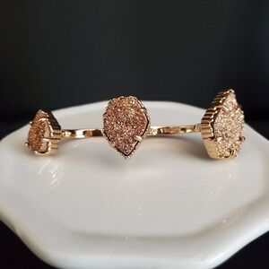 Kendra Scott Naomi Rose Gold Drusy Two Finger Statement Ring Teardrop Med/Lge